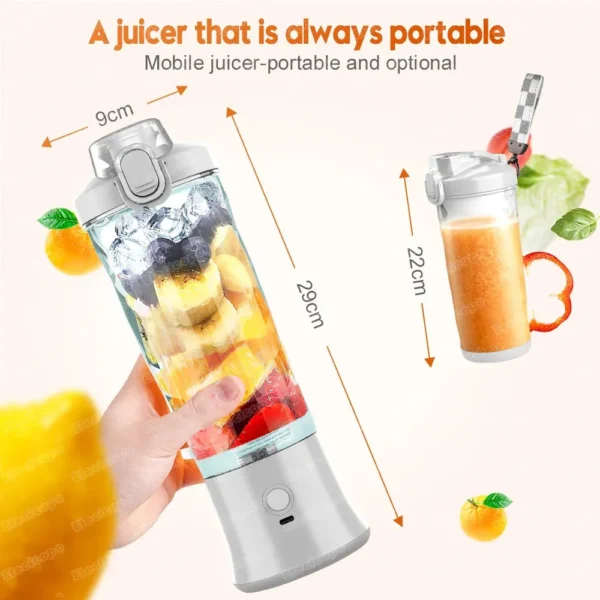 Portable Juice Maker, Rechargeable Juicer Bottle With 6 Blades - Best Quality 🌟 || 1 Year Warranty - Image 2